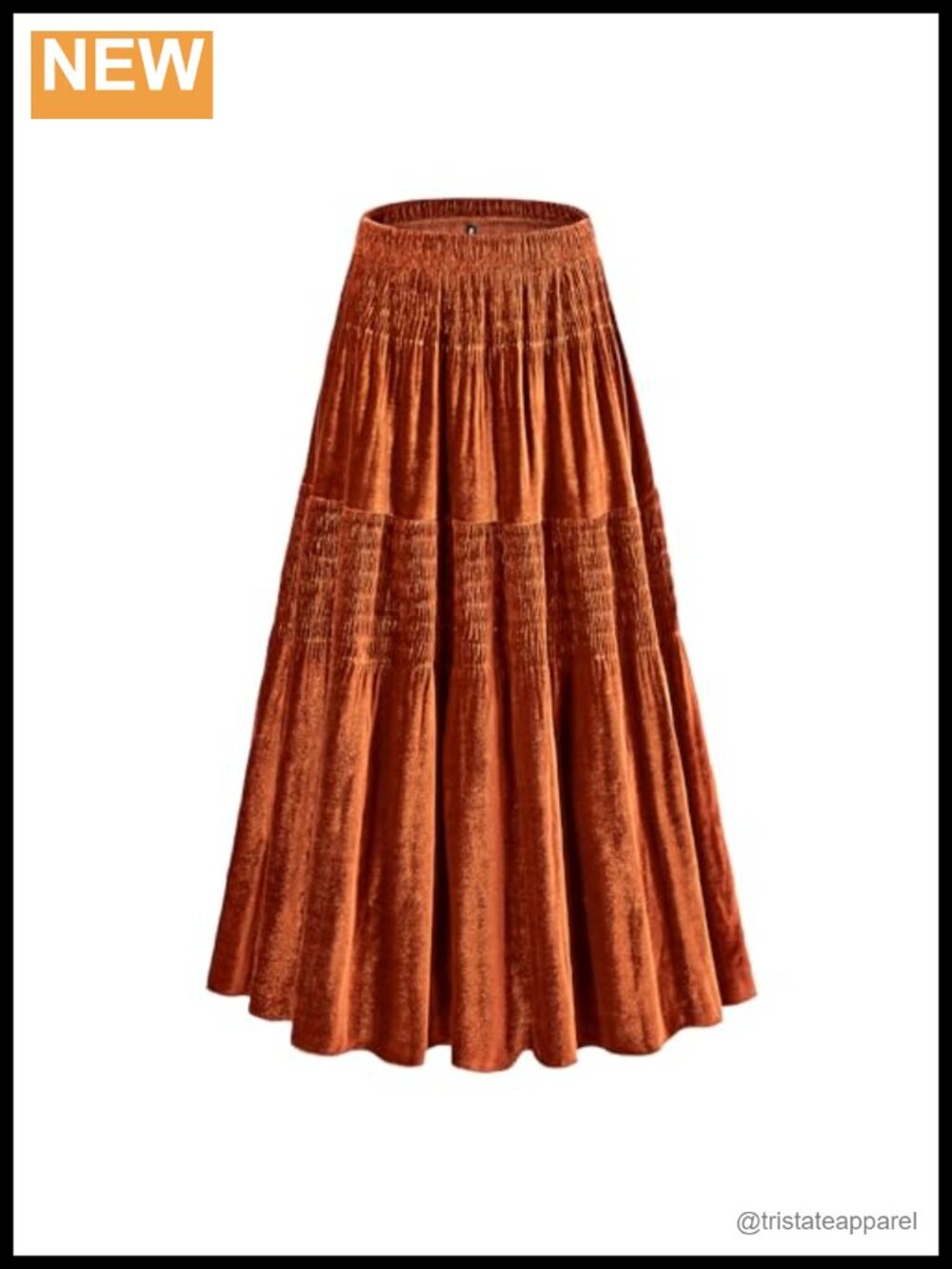 Velvet Pleated Midi Skirt Elastic High Waist A-Line Tiered Fall Winter Party